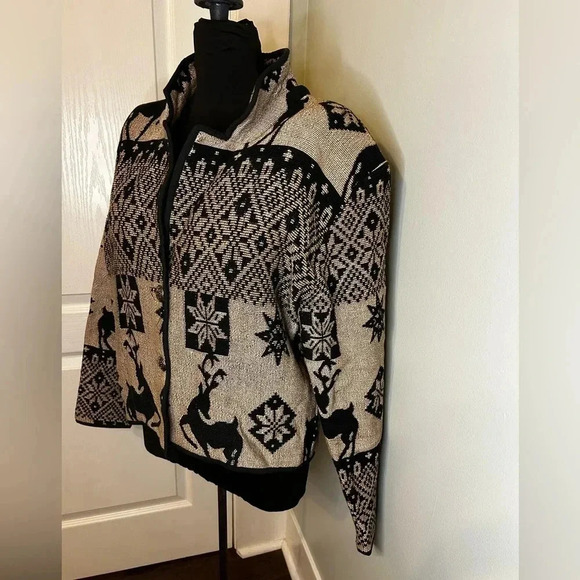 hoKus poKus Vintage Y2K Tapestry Jacket Coat Winter Deer‎ Pattern, Size L Crop - Picture 2 of 8